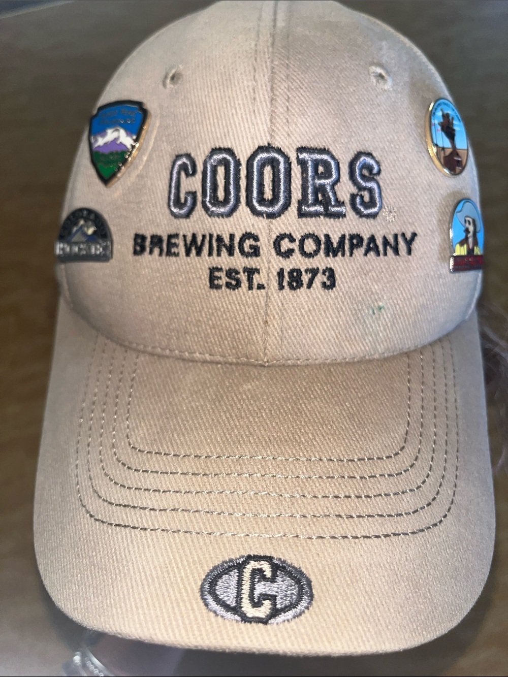 Coors Khaki Cotton Baseball Cap - Embroidered Logo and collector pins